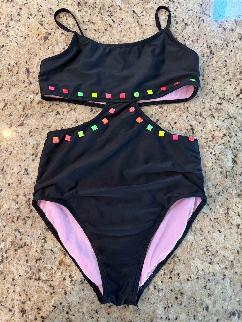 art class Black One-Piece Bodysuit with Neon Studs